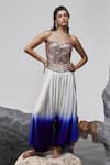 Buy_Tisha Saksena_Blue Corset Raw Silk Embellished Seqiun Sweetheart Eliya Ombre Harem Pant With _at_Aza_Fashions