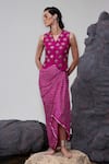 Buy_Tisha Saksena_Pink Waistcoat Raw Silk Embellished Faraz Mirror With Bandhini Draped Skirt _at_Aza_Fashions