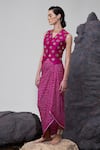 Tisha Saksena_Pink Waistcoat Raw Silk Embellished Faraz Mirror With Bandhini Draped Skirt _Online_at_Aza_Fashions