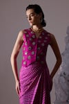 Buy_Tisha Saksena_Pink Waistcoat Raw Silk Embellished Faraz Mirror With Bandhini Draped Skirt _Online_at_Aza_Fashions