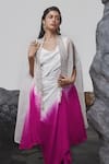 Tisha Saksena_Pink Dress Dupion Silk Embellished Seqiun Cape Firaq Ombre Embroidered With _at_Aza_Fashions