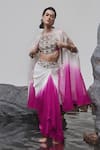 Buy_Tisha Saksena_Pink Skirt Silk Dupion Embellished Iman Zardozi Embroidered Ombre Draped Set _at_Aza_Fashions