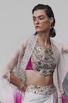 Tisha Saksena_Pink Skirt Silk Dupion Embellished Iman Zardozi Embroidered Ombre Draped Set _Online_at_Aza_Fashions