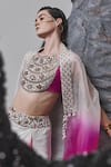 Tisha Saksena_Pink Skirt Silk Dupion Embellished Iman Zardozi Embroidered Ombre Draped Set _at_Aza_Fashions