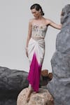 Buy_Tisha Saksena_Pink Corset Raw Silk Embellished Hasrat Embroidered With Ombre Draped Skirt _at_Aza_Fashions