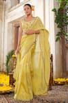 Buy_Anu Pellakuru_Yellow Saree Tissue Silk Embroidered Zari Round With Blouse _at_Aza_Fashions