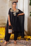 Buy_Anu Pellakuru_Black Tunic Chinnon Chiffon Embroidered Zari V And Glass Bead Kaftan Pant Set _at_Aza_Fashions