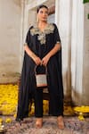 Anu Pellakuru_Black Tunic Chinnon Chiffon Embroidered Zari V And Glass Bead Kaftan Pant Set _Online_at_Aza_Fashions