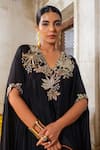 Shop_Anu Pellakuru_Black Tunic Chinnon Chiffon Embroidered Zari V And Glass Bead Kaftan Pant Set _Online_at_Aza_Fashions