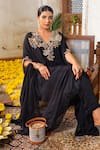 Anu Pellakuru_Black Tunic Chinnon Chiffon Embroidered Zari V And Glass Bead Kaftan Pant Set _at_Aza_Fashions