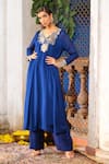 Buy_Anu Pellakuru_Blue Tunic Chinnon Chiffon Embroidered Zari V Neck Glass Bead And Pant Set _at_Aza_Fashions