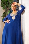 Anu Pellakuru_Blue Tunic Chinnon Chiffon Embroidered Zari V Neck Glass Bead And Pant Set _Online_at_Aza_Fashions