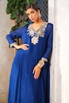 Buy_Anu Pellakuru_Blue Tunic Chinnon Chiffon Embroidered Zari V Neck Glass Bead And Pant Set 