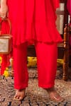 Anu Pellakuru_Red Chiffon, Silk Pearls, Beads V-neck Glass And Embroidered Tunic Pant Set _Online_at_Aza_Fashions