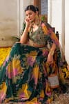 Anu Pellakuru_Green Lehenga And Cape Net Embroidered Resham Round Floral Print Set _at_Aza_Fashions