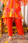 Buy_Anu Pellakuru_Orange Tunic Chiffon Printed Zari V Neck Ruffled Embroidered Pant Set _Online_at_Aza_Fashions