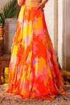 Buy_Anu Pellakuru_Orange Chiffon Printed Floral Round Embroidered Blouse And Lehenga Set _Online_at_Aza_Fashions