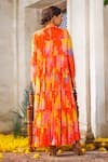 Shop_Anu Pellakuru_Orange Chiffon Printed Floral Round Cutwork Embroidered Gown _at_Aza_Fashions