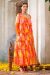 Anu Pellakuru_Orange Chiffon Printed Floral Round Cutwork Embroidered Gown _Online_at_Aza_Fashions