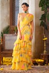 Buy_Anu Pellakuru_Yellow Saree Chiffon And American Crepe Printed Ruffled Pre-draped With Blouse _at_Aza_Fashions