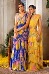 Anu Pellakuru_Yellow Saree Chiffon And American Crepe Printed Ruffled Pre-draped With Blouse _Online_at_Aza_Fashions