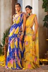 Buy_Anu Pellakuru_Yellow Saree Chiffon And American Crepe Printed Ruffled Pre-draped With Blouse _Online_at_Aza_Fashions