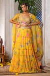 Buy_Anu Pellakuru_Yellow Lehenga Chiffon Printed Floral Scoop Frill Tiered Set _at_Aza_Fashions