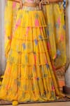 Anu Pellakuru_Yellow Lehenga Chiffon Printed Floral Scoop Frill Tiered Set _Online_at_Aza_Fashions