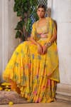 Buy_Anu Pellakuru_Yellow Lehenga Chiffon Printed Floral Scoop Frill Tiered Set _Online_at_Aza_Fashions