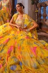 Buy_Anu Pellakuru_Yellow Lehenga Chiffon Printed Floral Scoop Frill Tiered Set 