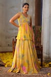 Buy_Anu Pellakuru_Yellow Lehenga American Crepe Printed Floral V Neck Set _at_Aza_Fashions