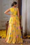 Shop_Anu Pellakuru_Yellow Lehenga American Crepe Printed Floral V Neck Set _at_Aza_Fashions