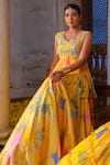 Anu Pellakuru_Yellow Lehenga American Crepe Printed Floral V Neck Set _Online_at_Aza_Fashions