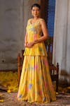 Shop_Anu Pellakuru_Yellow Lehenga American Crepe Printed Floral V Neck Set _Online_at_Aza_Fashions