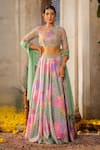 Buy_Anu Pellakuru_Green Lehenga And Blouse American Crepe Printed Floral Round Embroidered Set _at_Aza_Fashions