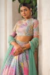 Buy_Anu Pellakuru_Green Lehenga And Blouse American Crepe Printed Floral Round Embroidered Set _Online_at_Aza_Fashions