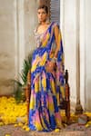 Anu Pellakuru_Blue Saree Chiffon And Amaerican Crepe Pre-draped With Embroidered Blouse _Online_at_Aza_Fashions