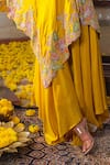 Buy_Anu Pellakuru_Yellow Pure Silk Embroidered Resham Glass Bead And Pearl Kaftan Tunic & Pant Set _Online_at_Aza_Fashions