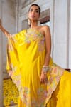 Shop_Anu Pellakuru_Yellow Pure Silk Embroidered Resham Glass Bead And Pearl Kaftan Tunic & Pant Set _Online_at_Aza_Fashions