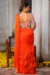 Shop_Anu Pellakuru_Orange Saree Satin Chiffon Embroidered Resham Scoop Pre-draped Ruffled Set _at_Aza_Fashions