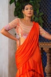 Buy_Anu Pellakuru_Orange Saree Satin Chiffon Embroidered Resham Scoop Pre-draped Ruffled Set _Online_at_Aza_Fashions