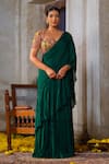 Buy_Anu Pellakuru_Green Saree Chinnon Chiffon Embroidered Zardosi Pre-draped Lehenga With Blouse _at_Aza_Fashions