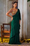 Anu Pellakuru_Green Saree Chinnon Chiffon Embroidered Zardosi Pre-draped Lehenga With Blouse _Online_at_Aza_Fashions