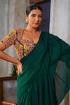 Buy_Anu Pellakuru_Green Saree Chinnon Chiffon Embroidered Zardosi Pre-draped Lehenga With Blouse _Online_at_Aza_Fashions