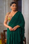 Anu Pellakuru_Green Saree Chinnon Chiffon Embroidered Zardosi Pre-draped Lehenga With Blouse _at_Aza_Fashions