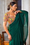 Buy_Anu Pellakuru_Green Saree Chinnon Chiffon Embroidered Zardosi Pre-draped Lehenga With Blouse 