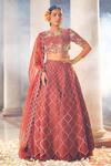 Buy_Anu Pellakuru_Brown Raw Silk Embroidery Cutdana High Neck Mughal Jaal Lehenga Set _at_Aza_Fashions