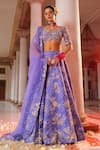 Buy_Anu Pellakuru_Blue Raw Silk Embroidery Cutdana Sweetheart Neck Gul Jaal Lehenga Set _at_Aza_Fashions