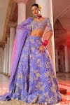 Shop_Anu Pellakuru_Blue Raw Silk Embroidery Cutdana Sweetheart Neck Gul Jaal Lehenga Set _Online_at_Aza_Fashions