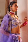 Anu Pellakuru_Blue Raw Silk Embroidery Cutdana Sweetheart Neck Gul Jaal Lehenga Set _at_Aza_Fashions